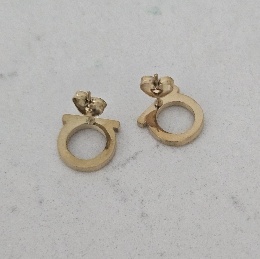 NEW Gancini-Style Gold-Tone Stainless Steel Crystalled Stud Earrings - Picture 6 of 6